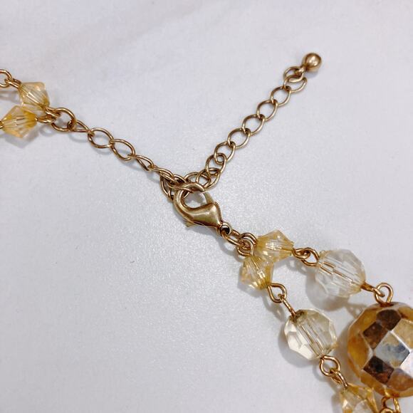 Vintage Faceted Glass Bead Necklace Double Strand Gold Tone Chain, 17”-20” - Picture 7 of 9
